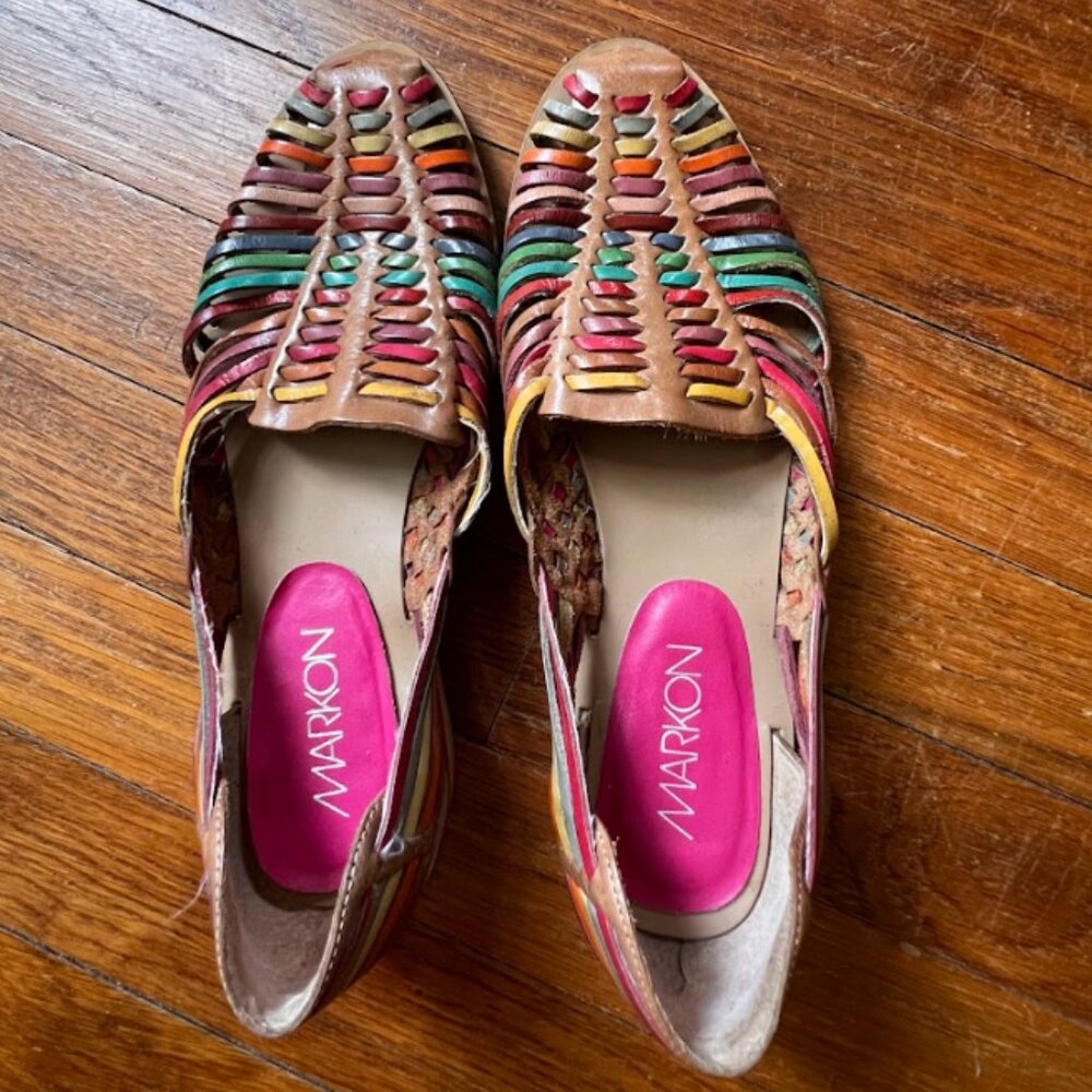 Women's Markon Vintage Colorful Rainbow Huarache Sandals Sz 7.5